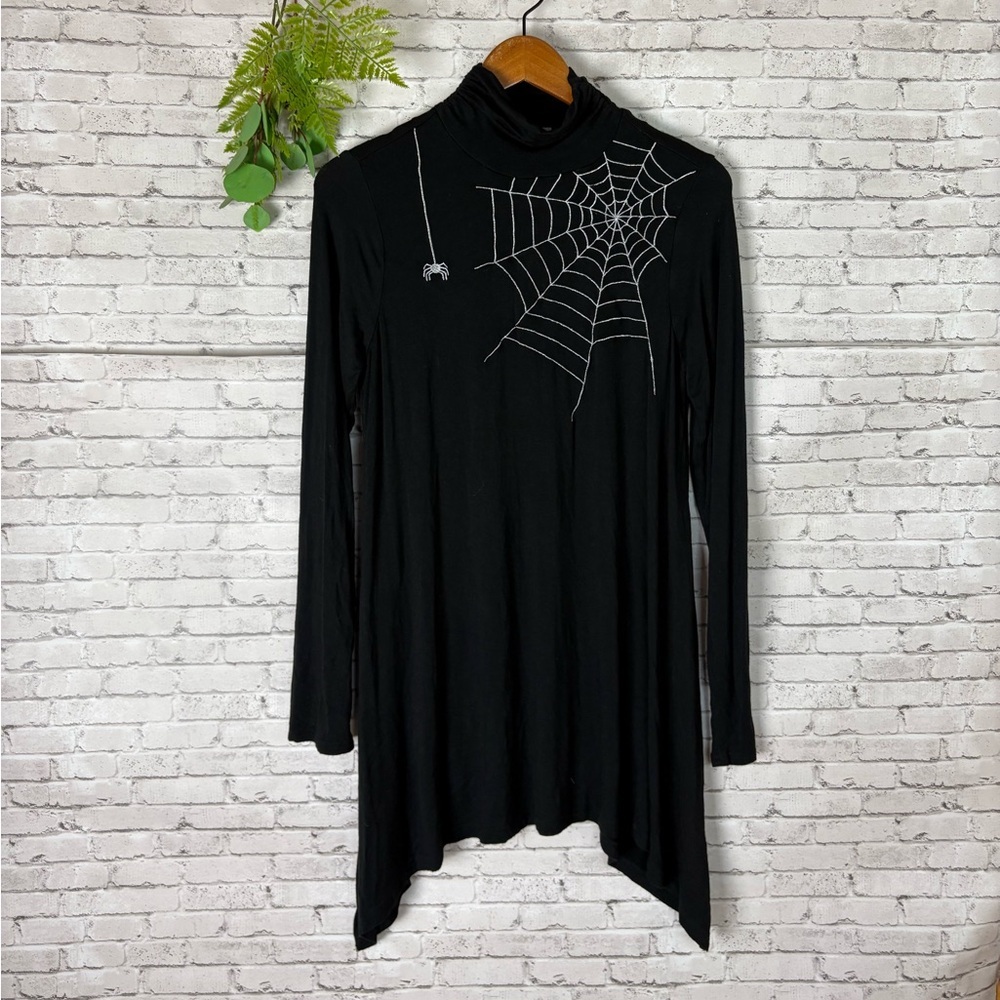 Vintage Joseph A Black Ruched Turtleneck Spider Tunic - Picture 3 of 8